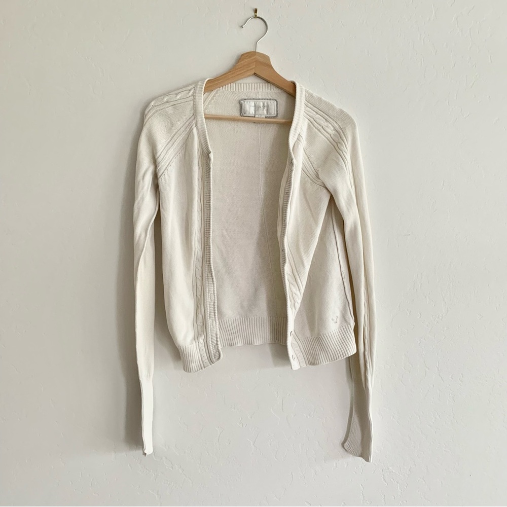American Eagle Outfitters - Cream Cotton Cable Knit Sweater Cardigan Button Up